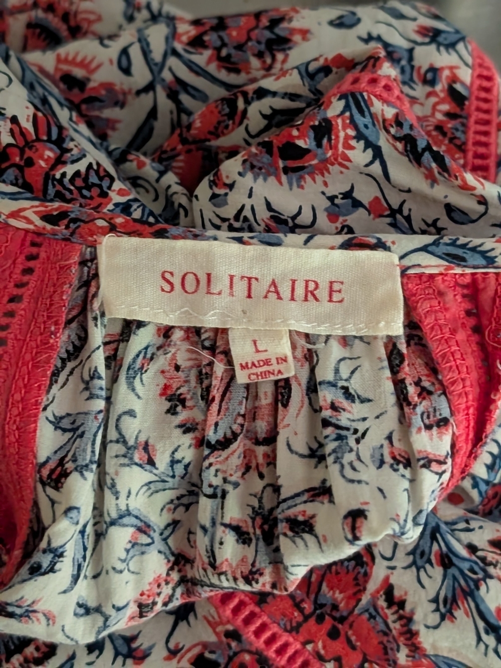 Solitaire Coral, Blue, and White Floral Crochet-Trim Halter Camisole - Picture 9 of 9
